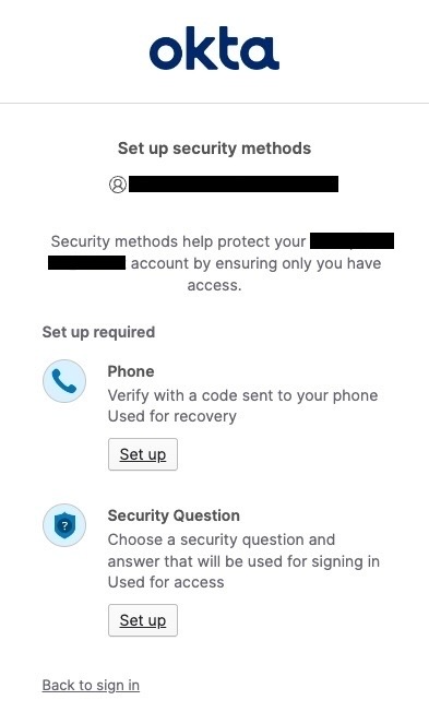 Set up Security Methods screenshot