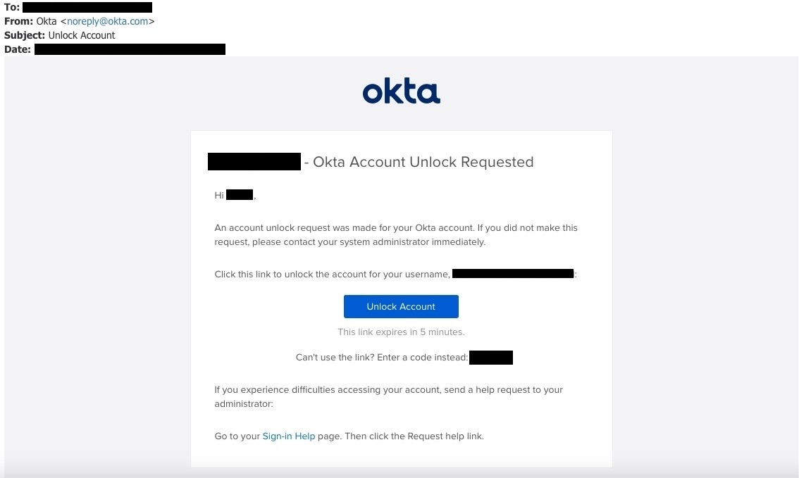 Account Unlock Requested Email screenshot